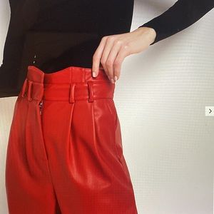 River Island Red Faux Leather Tapered Trousers